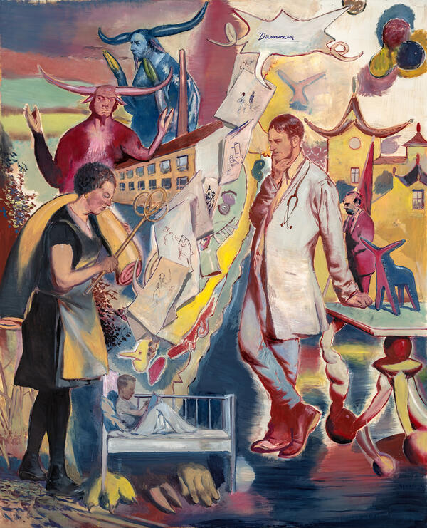 Bild vergrößern: Neo Rauch, Dämonen, 2025, Öl auf Papier, 240 x 196 cm; Courtesy Galerie EIGEN + ART, Leipzig, Berlin; David Zwirner; Foto Uwe Walter, Berlin; © Neo Rauch, VG Bild-Kunst, Bonn 2025