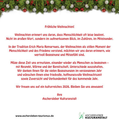 Weihnachtsgr&uuml;&szlig;e Aschersleber Kulturanstalt