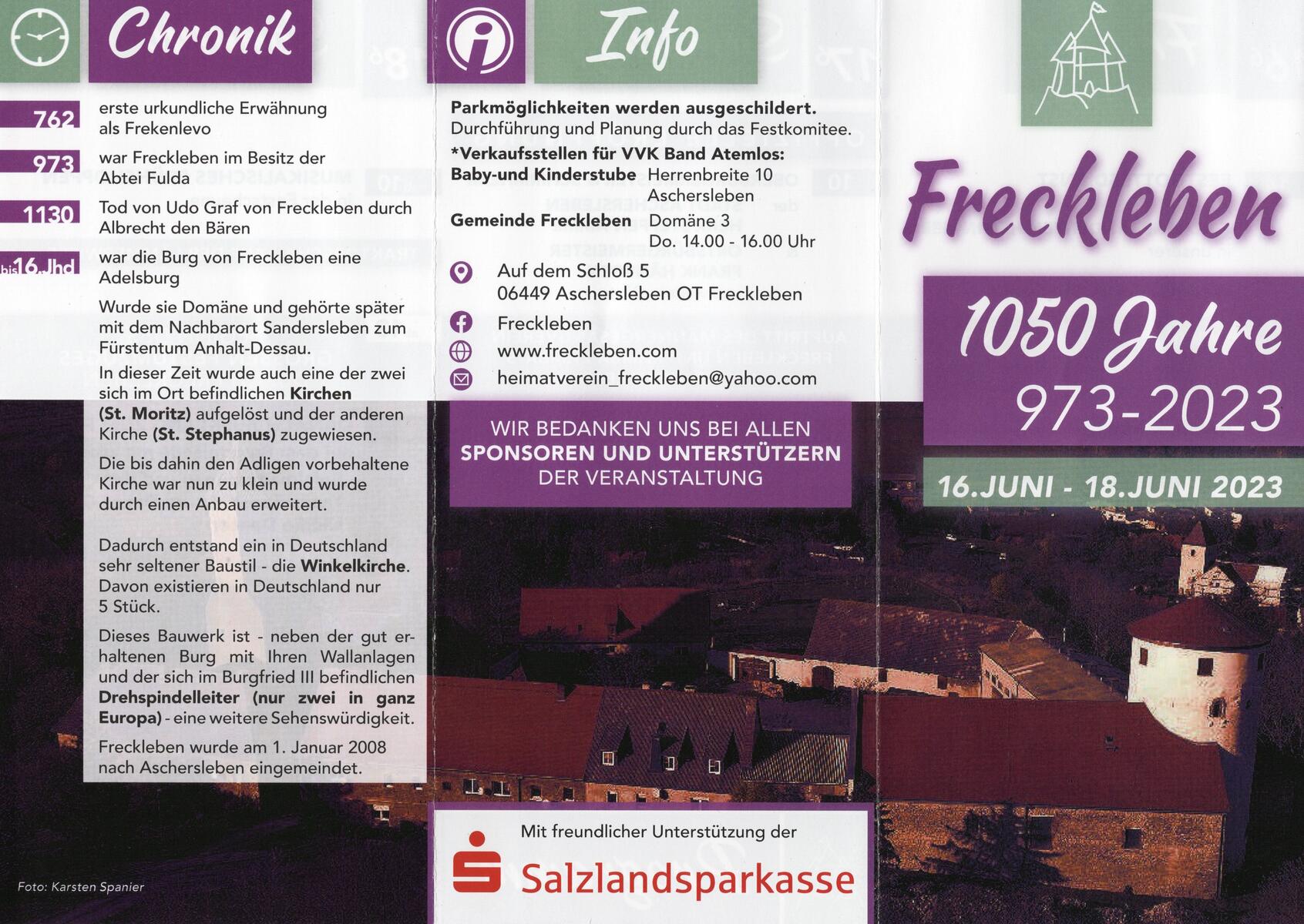 Bild vergrößern: Festprogramm 1050 Jahre Freckleben Seite 2/2