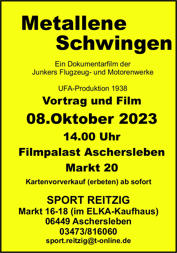 Bild vergrößern: Plakat Junkers 08. Oktober 2023 14 Uhr