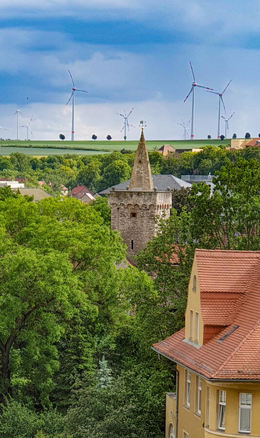 Bild vergr&ouml;&szlig;ern: Blick von oben auf die T&uuml;rme Ascherslebens