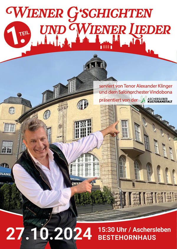 Bild vergrößern: Der Wiener Tenor Alexander Klinger präsentiert einen unterhaltsamer, musikalischer Nachmittag mit Wiener Geschichten und Liedern im Bestehornhaus Aschersleben.